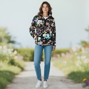 Vera‎ Bradley Floral Fleece Pullover Top Button Snap Mock Neck Small Cozy NEW